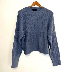 Zara Cable Knit Sweater Classic Cropped Crew Neck Long Sleeve Pullover Women M